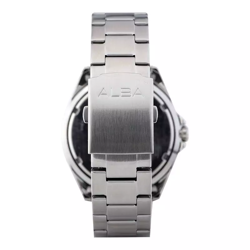 Jam Tangan Pria Alba Active AG8L25X1 Men Blue Patterned Dial Stainless Steel Strap