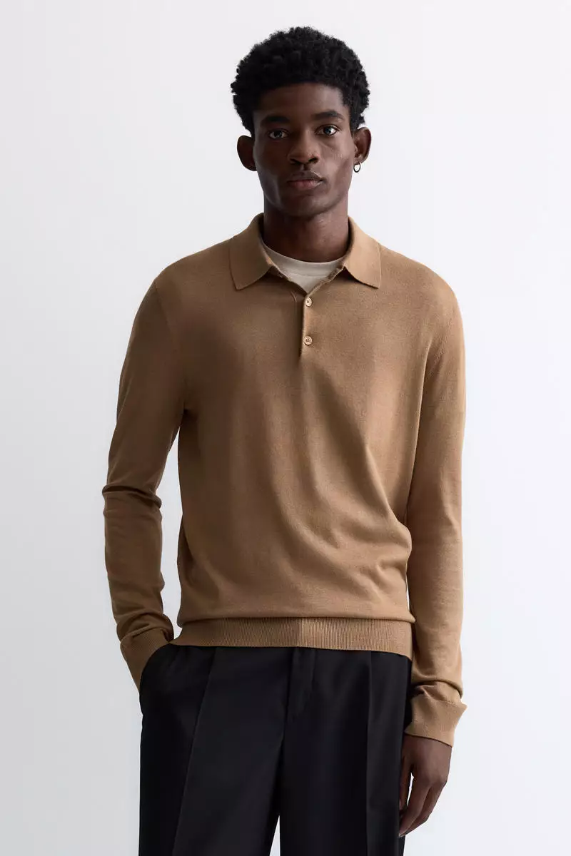H&m Long Fit Polo Regular Fit Fine-knit Polo Shirt