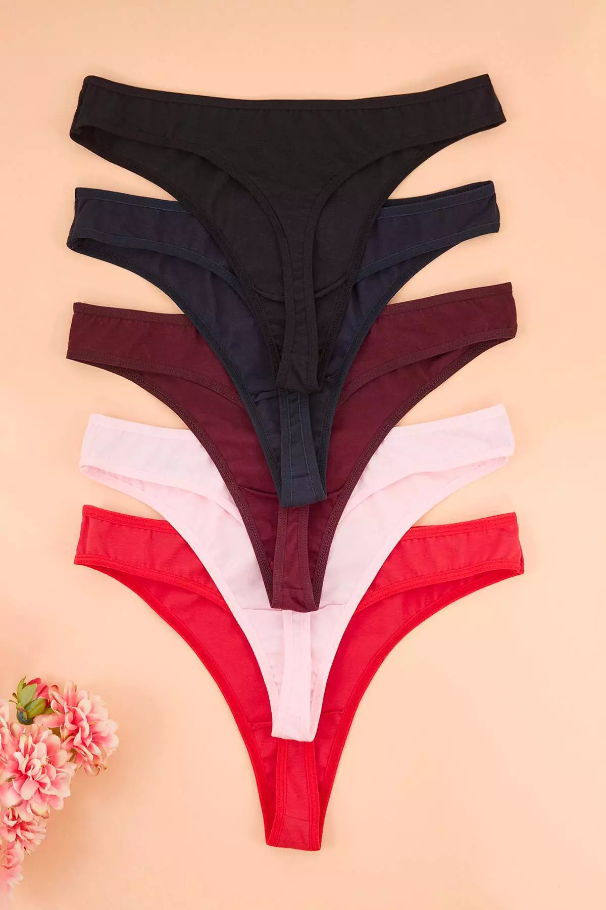 Multi Color 5 Pack Cotton Normal Waist Thong Plus Size Panties Tbbss25Cm00012