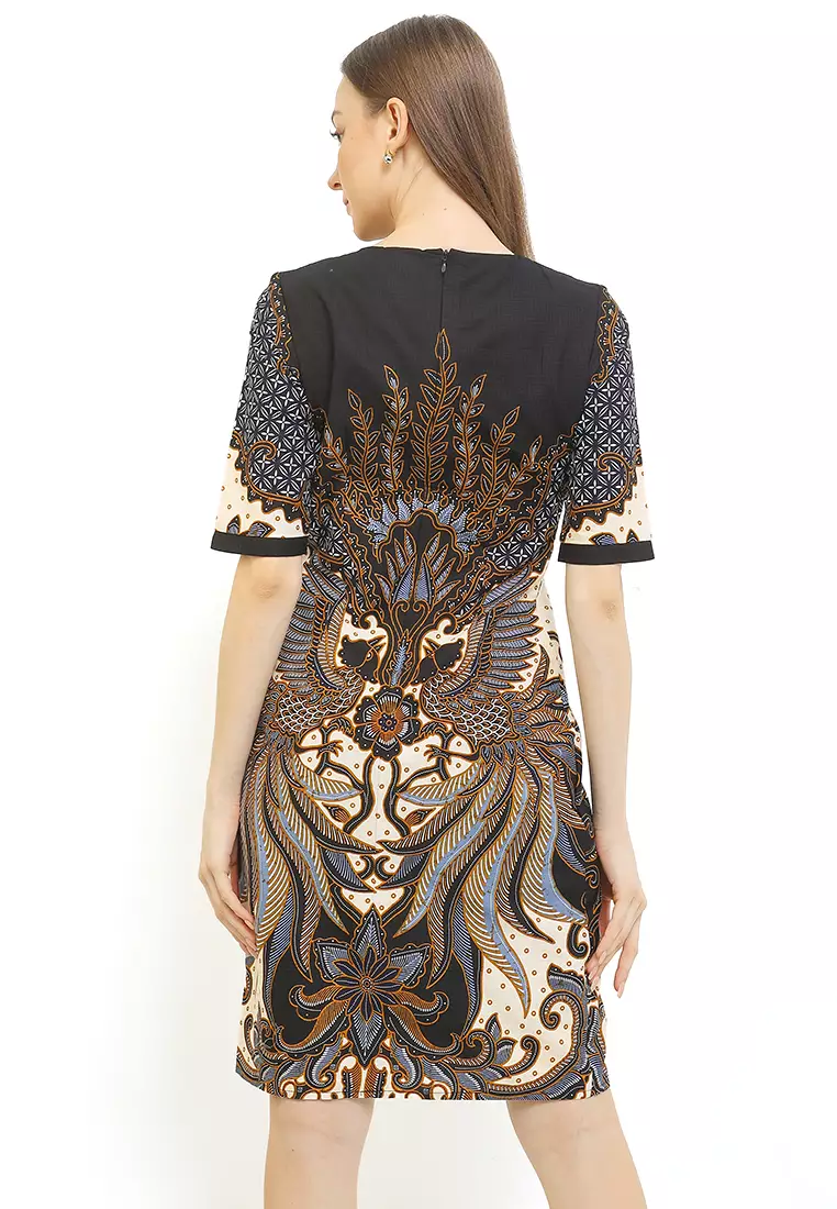 Dress Batik Wanita Furing Lining Prasinta Black Lengan Pendek