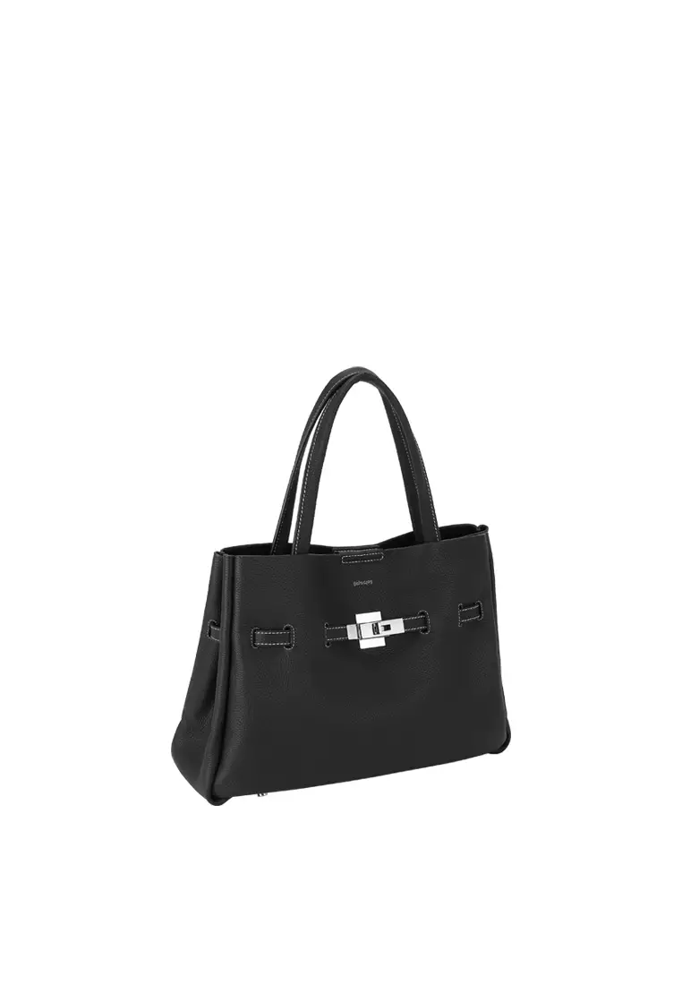 SAOIRSE Soft Structural Belt Tote Bag - Black / Silver