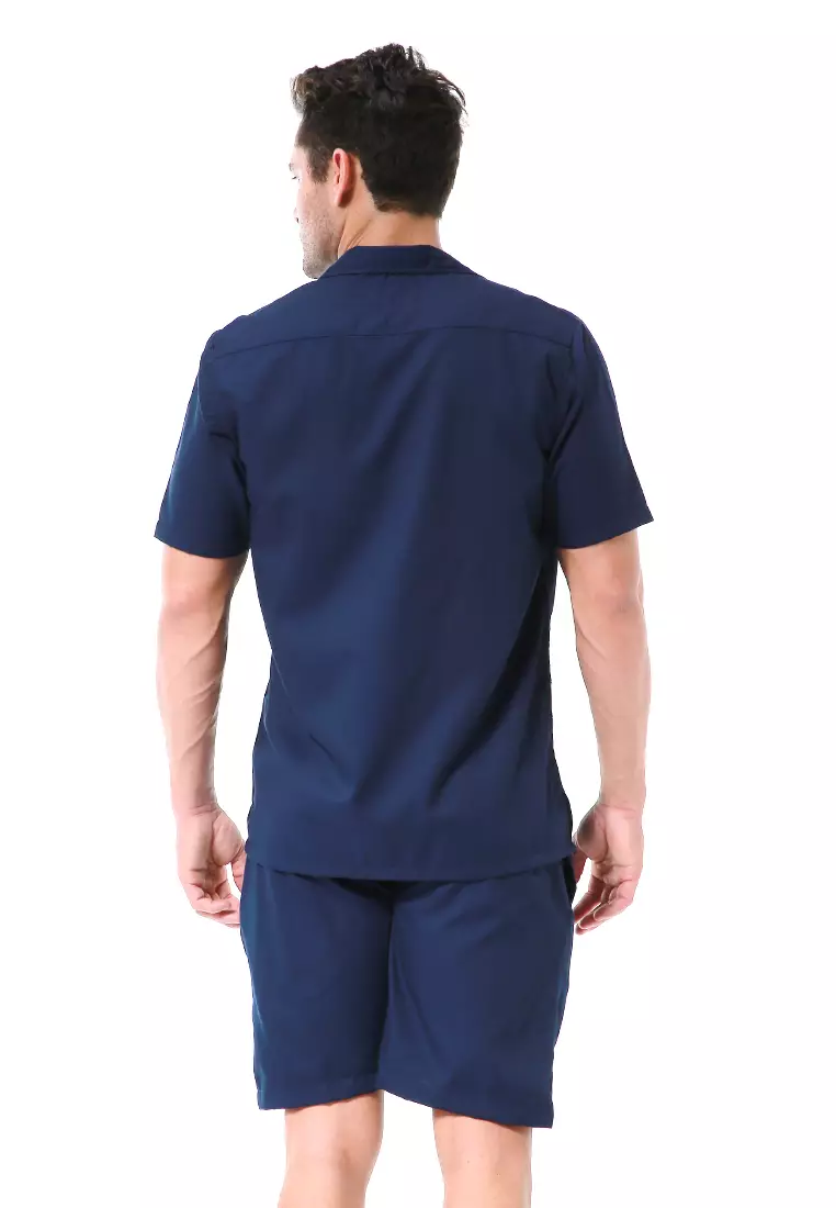 Deon Piyama Pria Plain Motive Kemeja One Set Lengan Pendek Material Cotton ORIGINAL - Navy