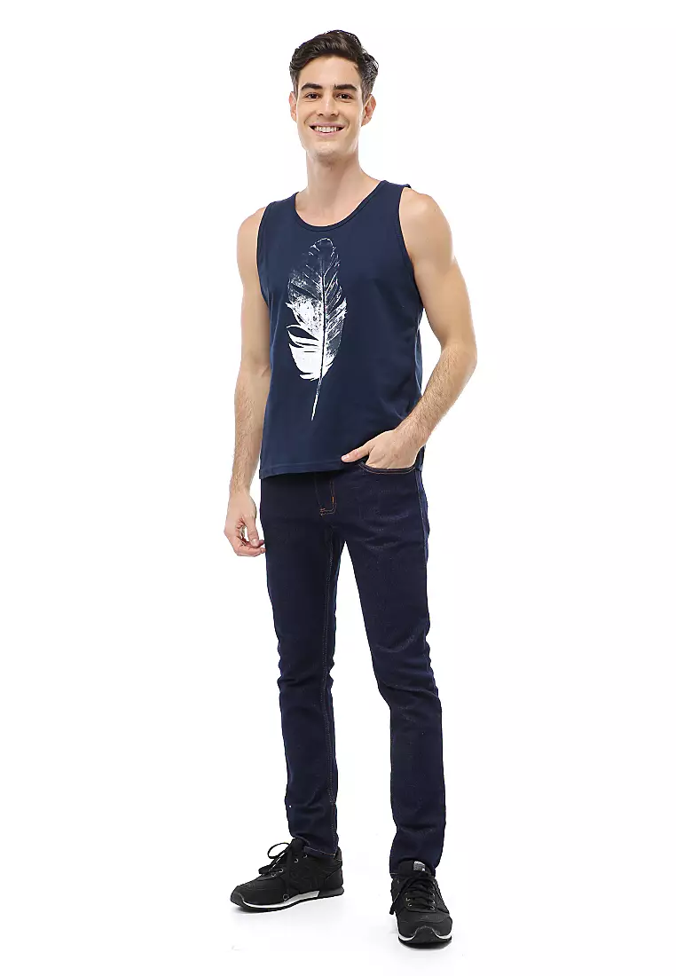Agies Pakaian Dalam Pria Tank Top Singlet Goose feather Motive Material Cotton ORIGINAL - Navy