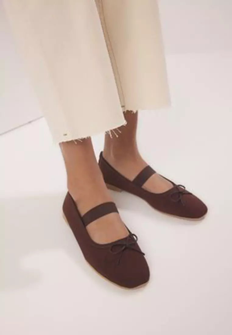 Brown Bow Almond Toe Mary Jane Women's Ballerina Flats Takss25Be00038