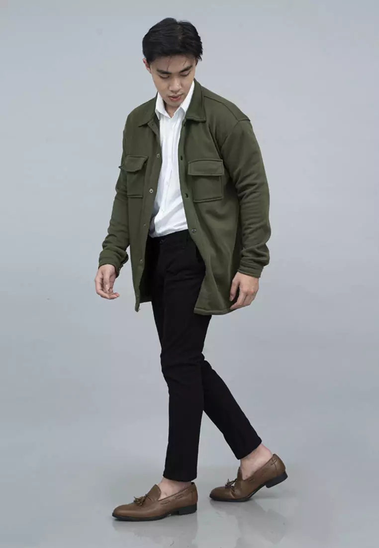 Houseofcuff Jaket Kemeja Casual Soft Fleece Army