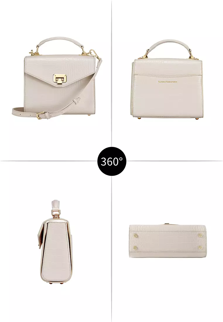 Duchess 女式米白色顶柄手提包-纯素皮革斜挎包和方袋