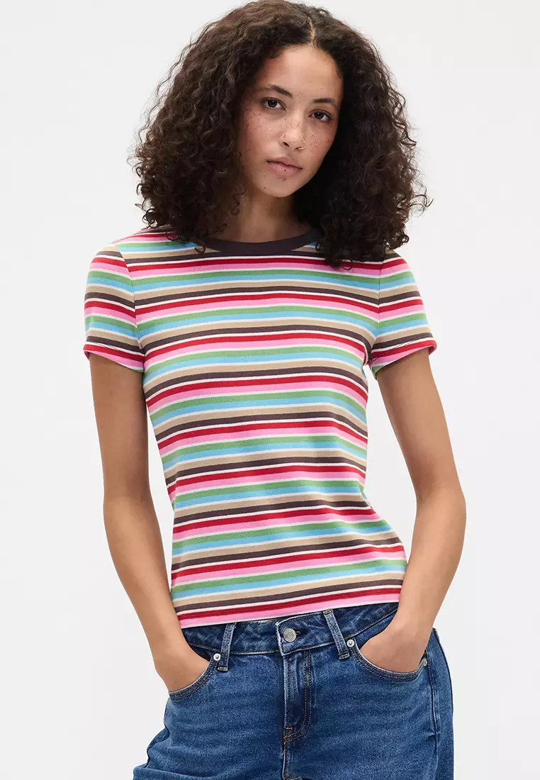 GAP Women's Short Sleeve Ribbed Tee - Comfortable Basic Top For Everyday Wear