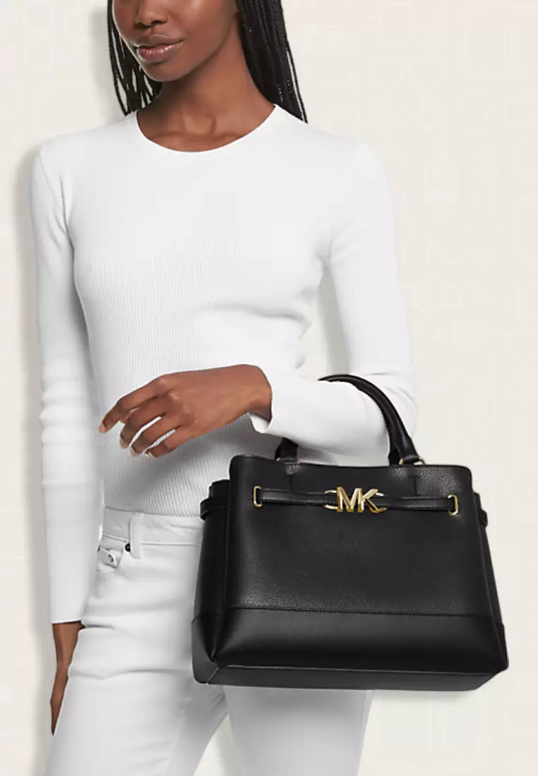 Michael Kors Reed Large Leather Belted Satchel Black