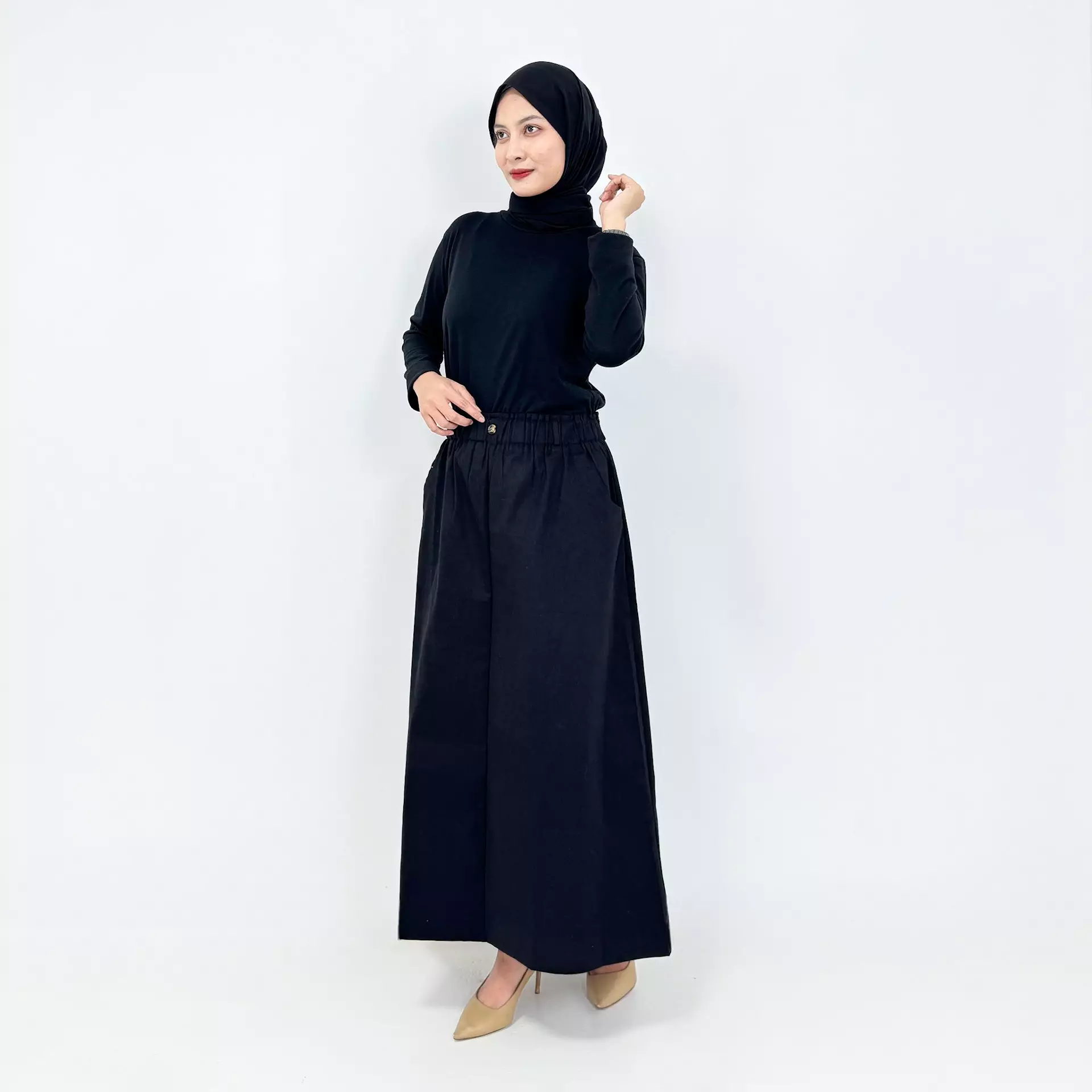 Tita Basic Skirt | Size L-XXL | Rok Panjang Katun Polos Ngantor | Hitam