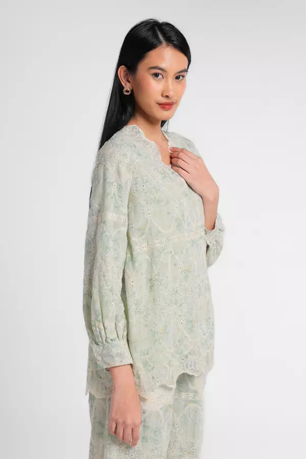 MINIMAL - Raudah - Blus Embroidery Print - Green
