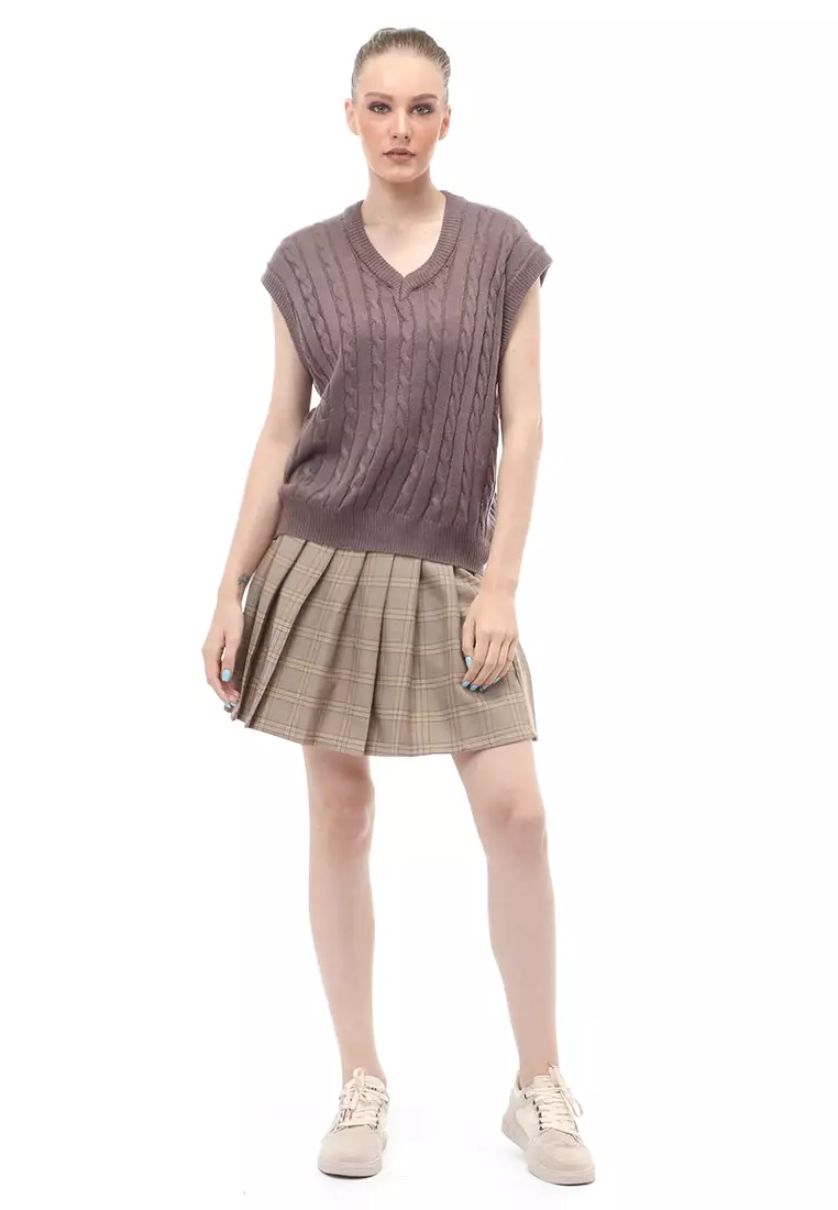 Urice Vest Rajut Atasan Wanita V-neck Sleeves Design Elegant - Burgundy