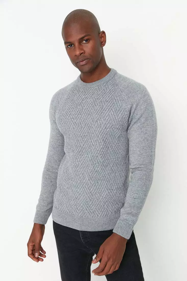 Mens grey zip best sale neck jumper