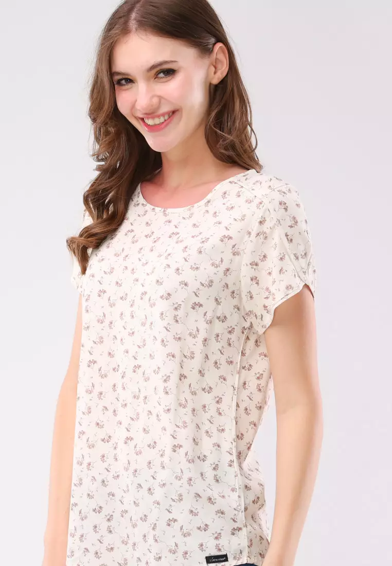 Printed Soft Linen Woven Short Sleeves Blouse