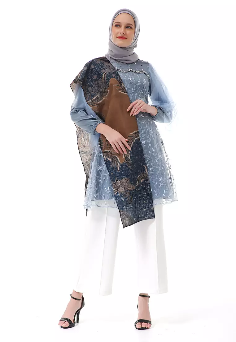 Dhea Amanda Tunik Couple Dusty Batik Lengan Panjang Premium High Quality - Dusty Blue
