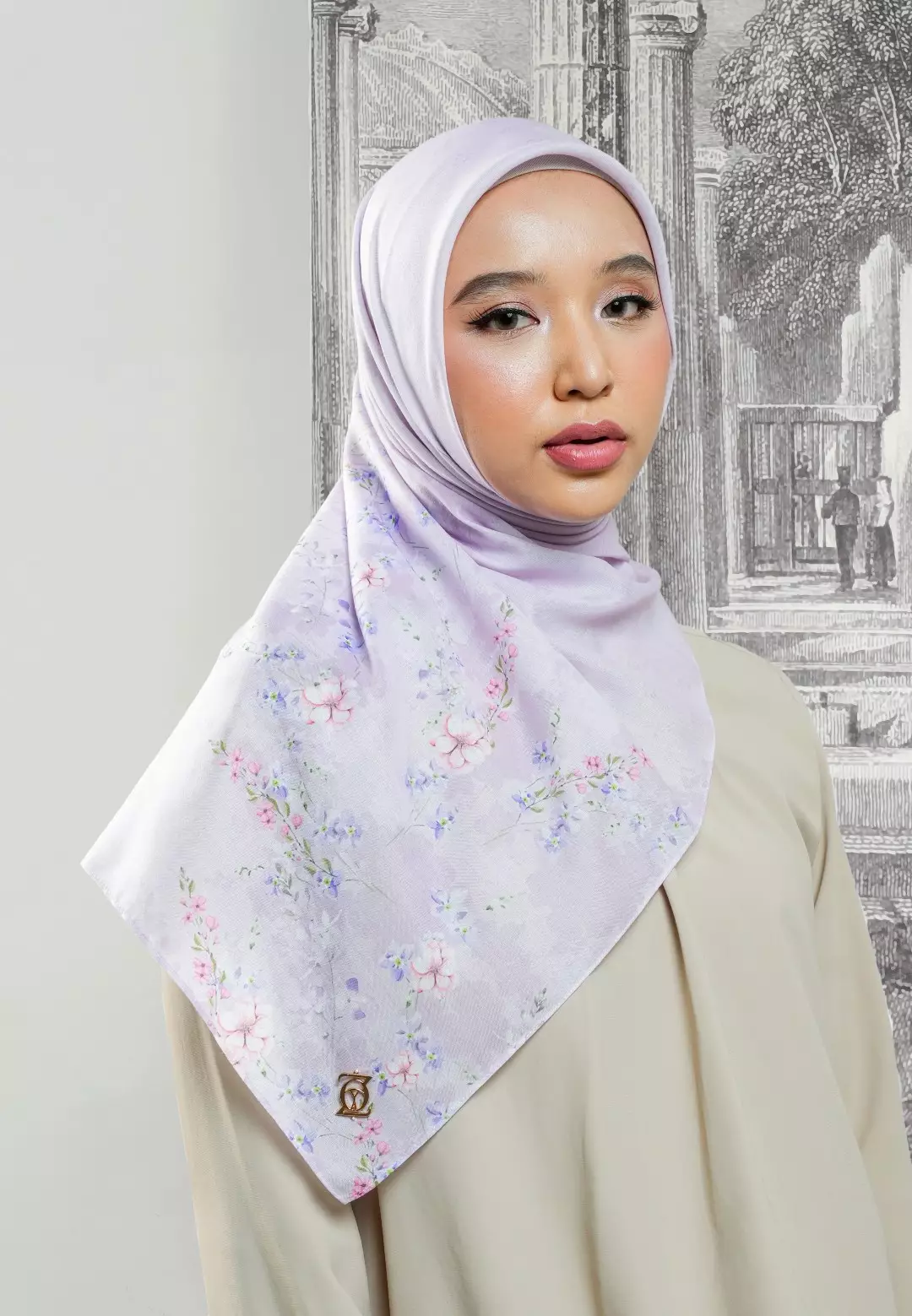 SAVANA Scarf Lilac - Kerudung Hijab Segiempat Motif With BOX - Bahan Nesla - Ukuran 115x115
