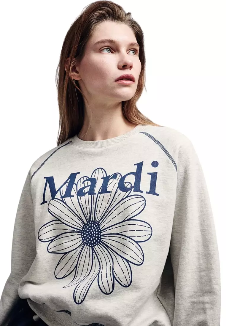 MARDI MERCREDI Sweatshirt Raglan FlowerMardi Oatmeal Blue