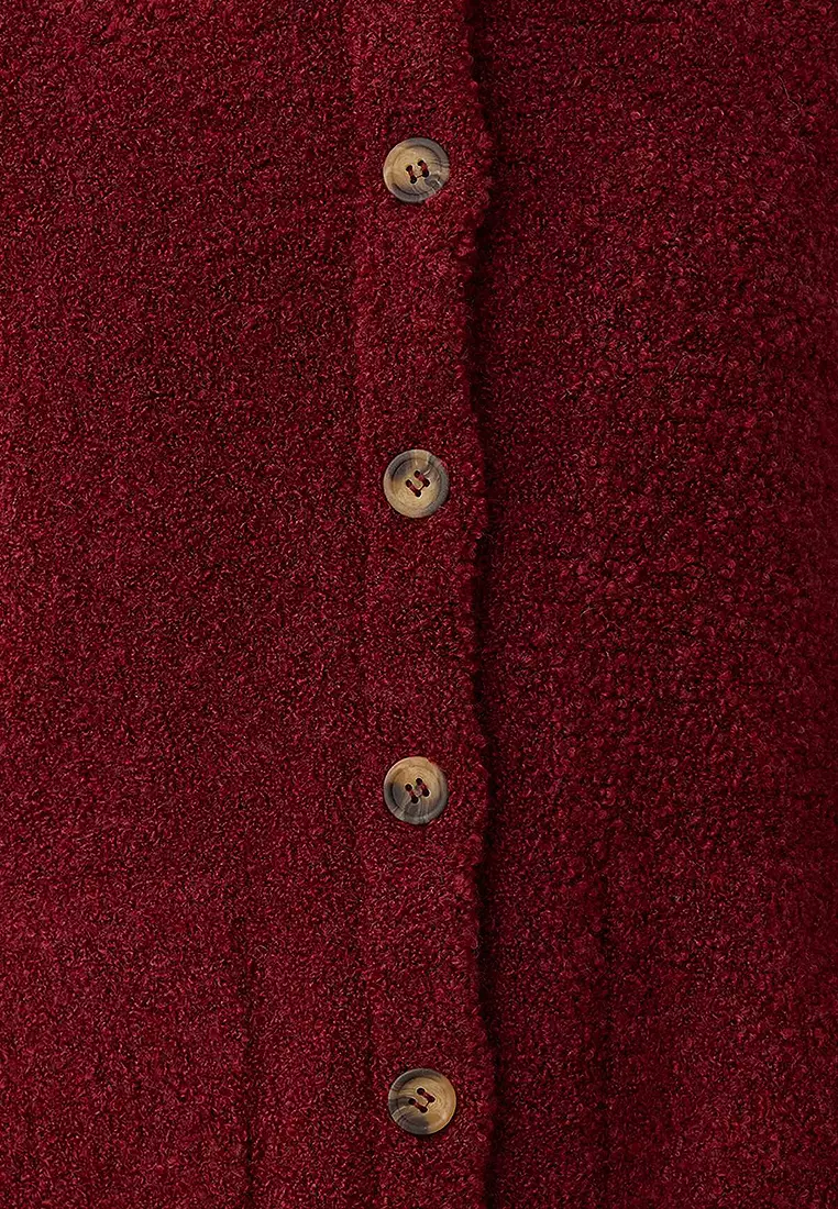 Boucle/Textured Yarn Wide Pattern Coat-Look Knitwear Cardigan