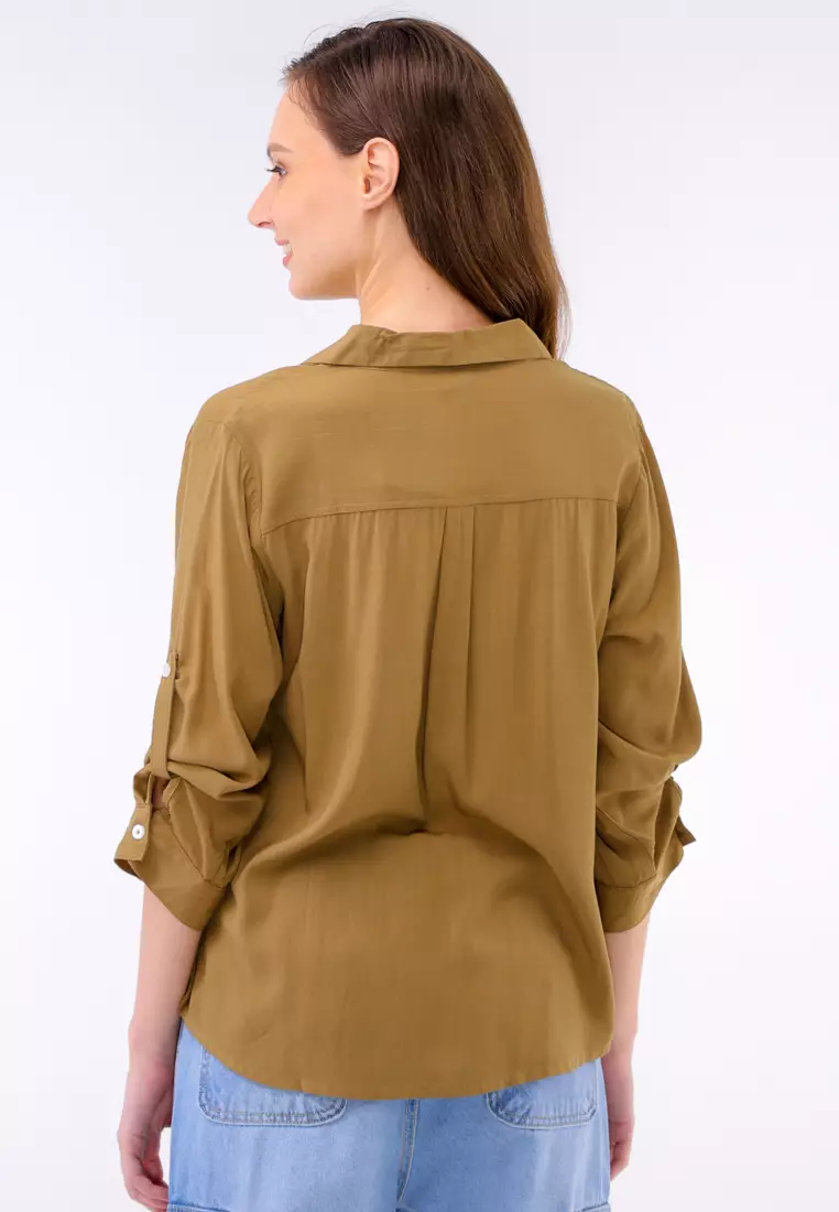 Woven Plain Soft Linen 3/4 Blouse