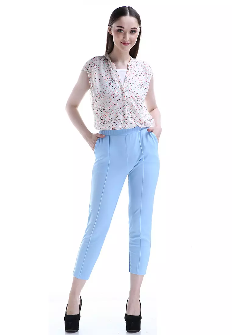 Opium Celana Panjang Wanita Rubbery Waist Long Pants Woman - Biru