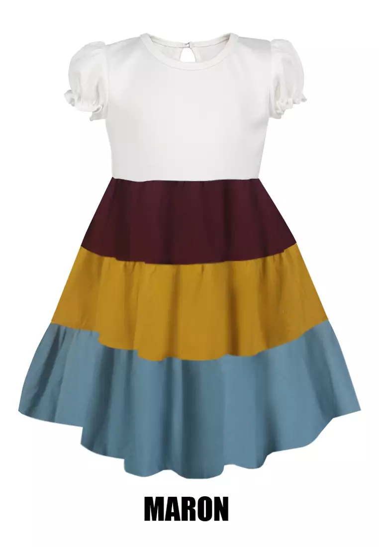 Two Mix Dress Anak Ruffle Perempuan Bahan Kaos Scuba - Dres Anak Wanita Kasual Usia 1-12 Tahun 4255