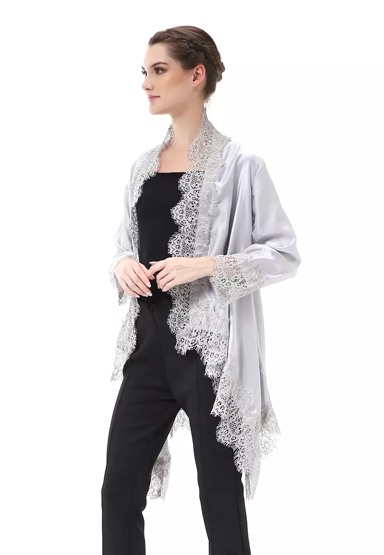 Reine Atasan Wanita Outer Kebaya Traditional Design Material Silk ORIGINAL - Gray