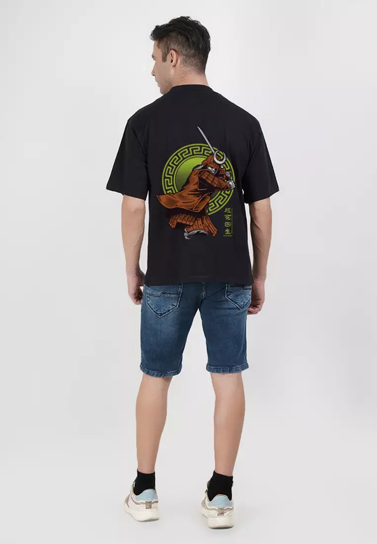 大廓形武士刀战士黑色棉质短袖必备 T 恤