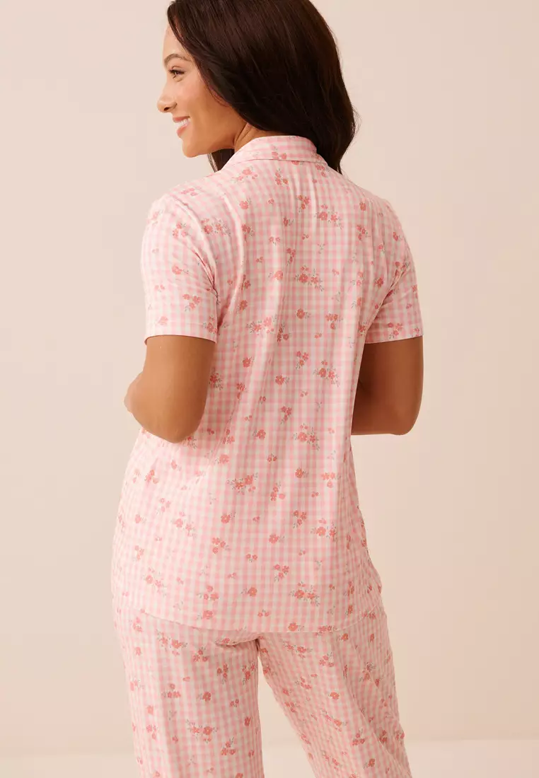 Floral Gingham Print Super Soft Button-down Shirt