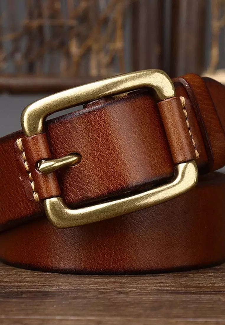 BURBERRY: reversible belt in leather and matt grain coated fabric - Brown