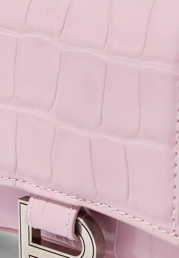 Hourglass Shiny Crocodile Embossed Chain Wallet in Pink