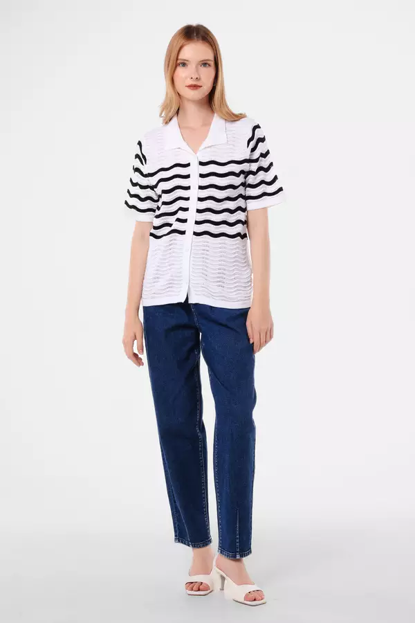 MINIMAL - Venna - Kemeja Rajut Motif Garis - White Colour White