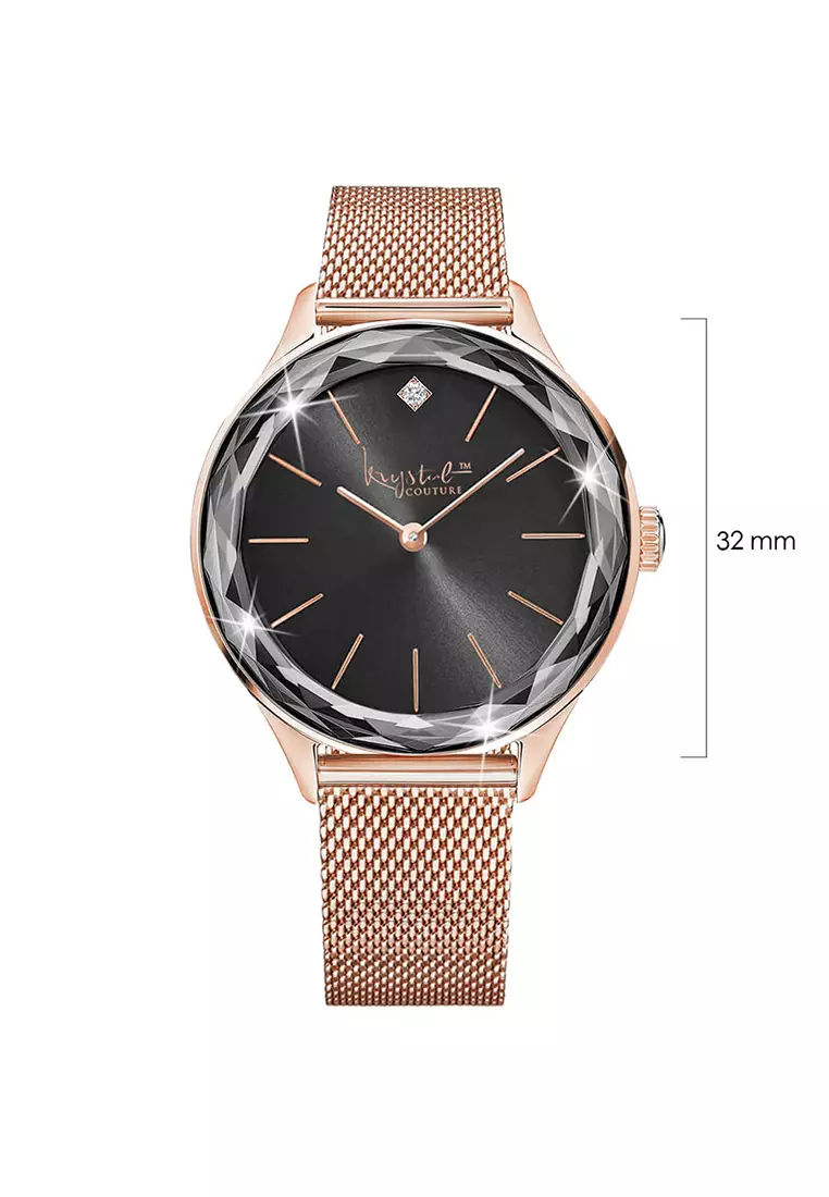 Geometric Mineral Glass Feat SWAROVSKI®Crystal Watch Rose Gold Black
