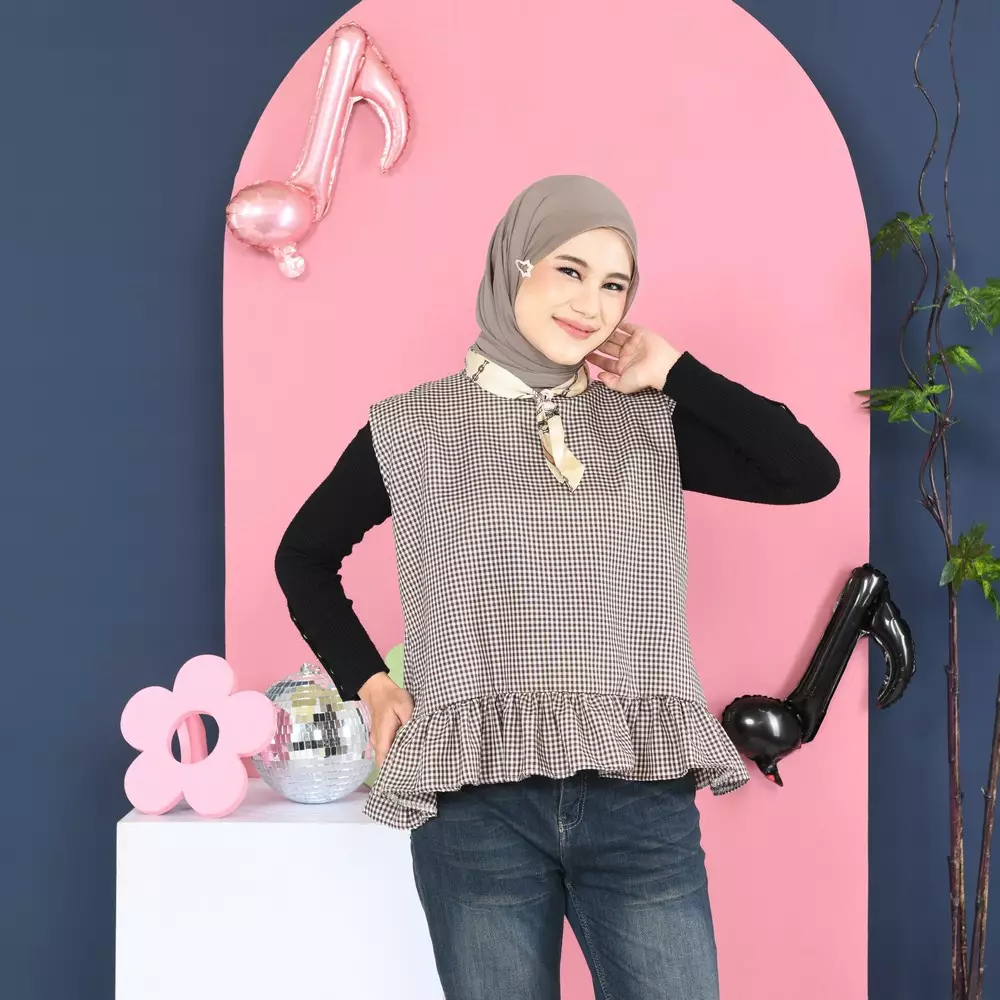 Tiya Sleeveless Tartan Basic Tops - Coffee M19865 R62S6