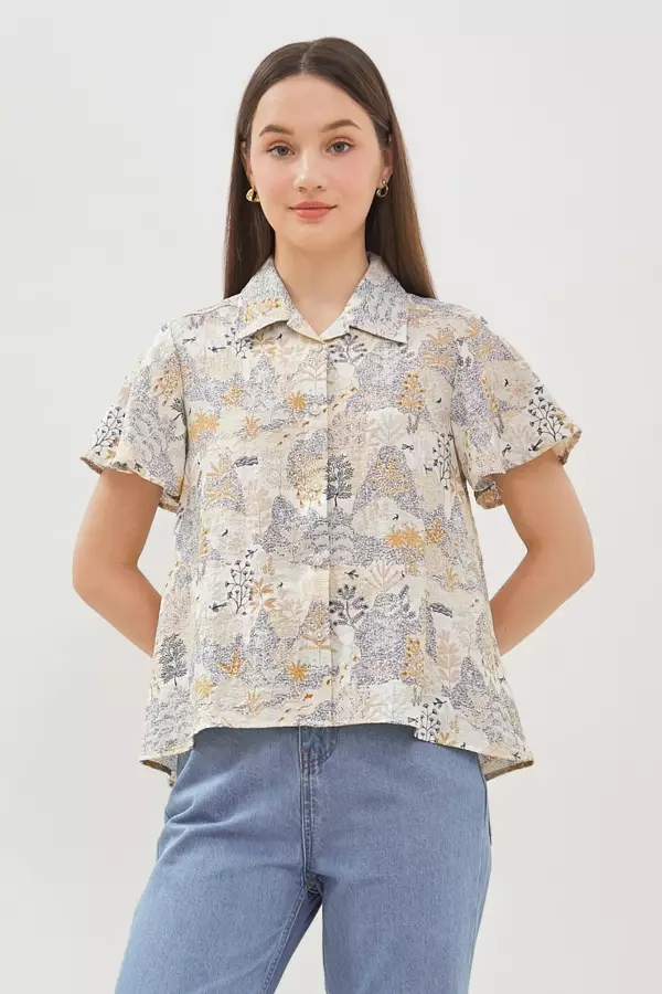 MINIMAL - Azuka Blus Motif Floral - Beige Colour Beige