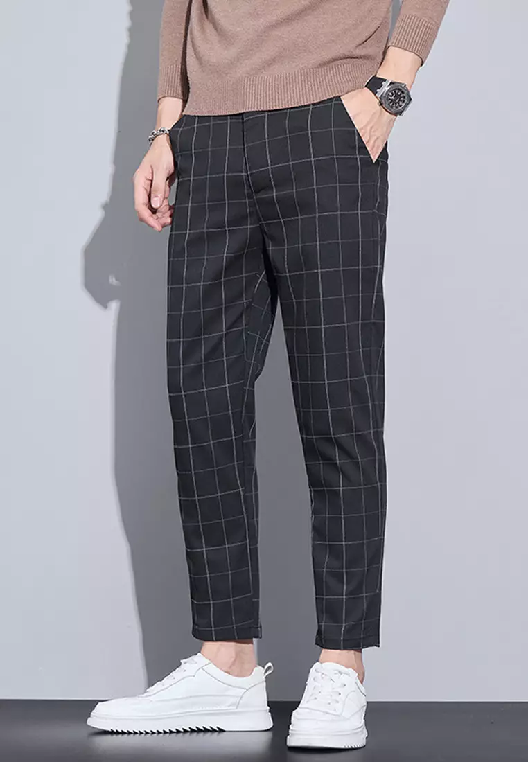 Man's Checked Slim Ankle Suit Pants