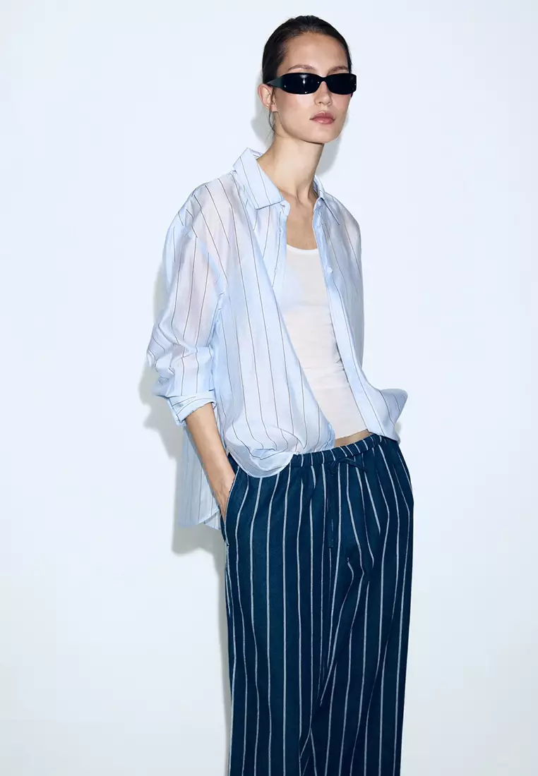 Turn-Up Hem Striped Trousers