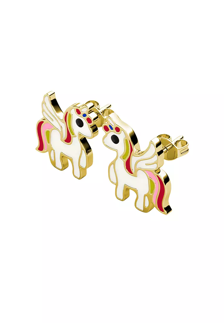 Her Jewellery Colorful Unicorn Earrings (Yellow Gold) - Luxury Crystal Embellishments plated with 18K Gold