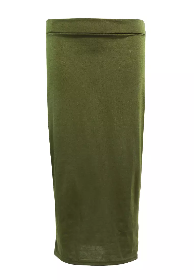 Olive Knitted Long Tube Skirt