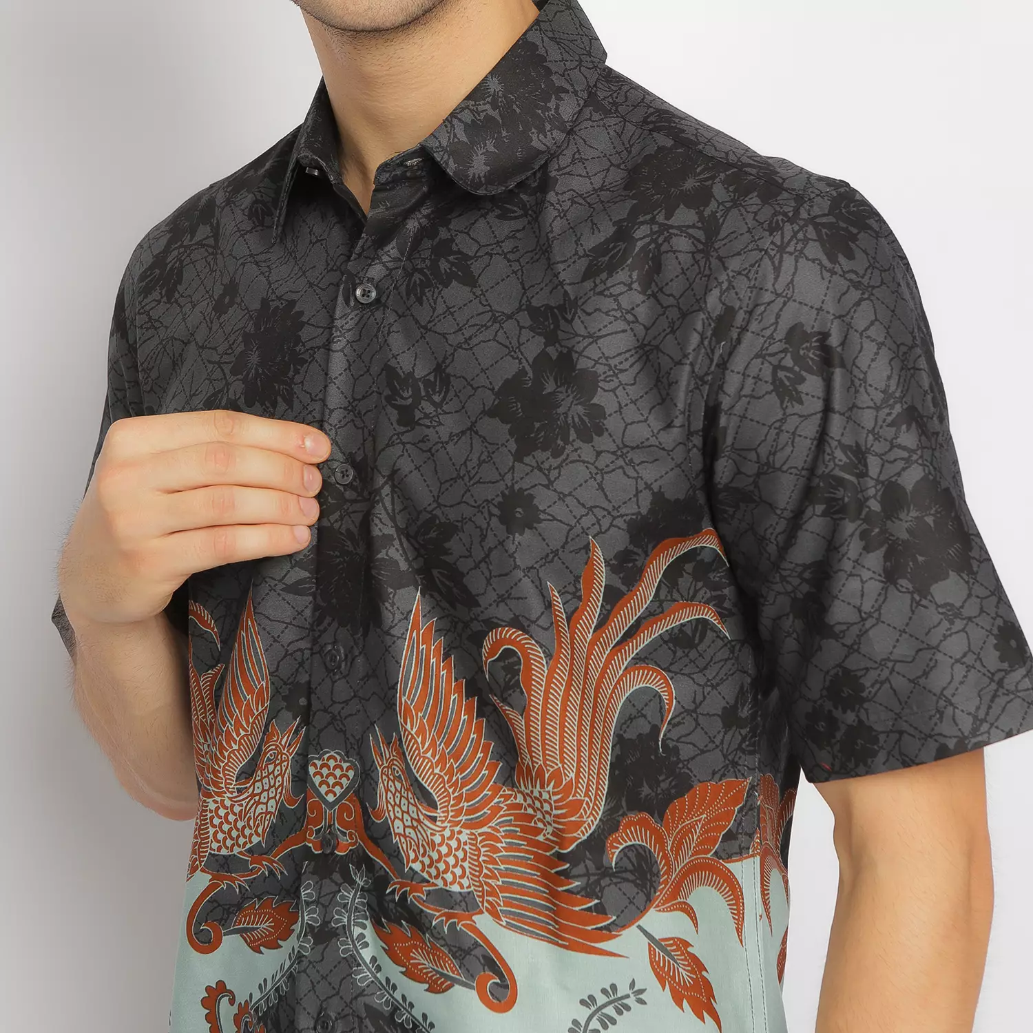 Slimfit Danar Grey Kemeja Batik Pria Lengan Pendek