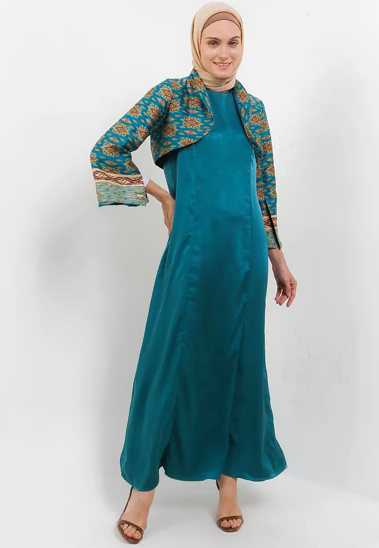Siona Maxi Dress With Jacket In Green