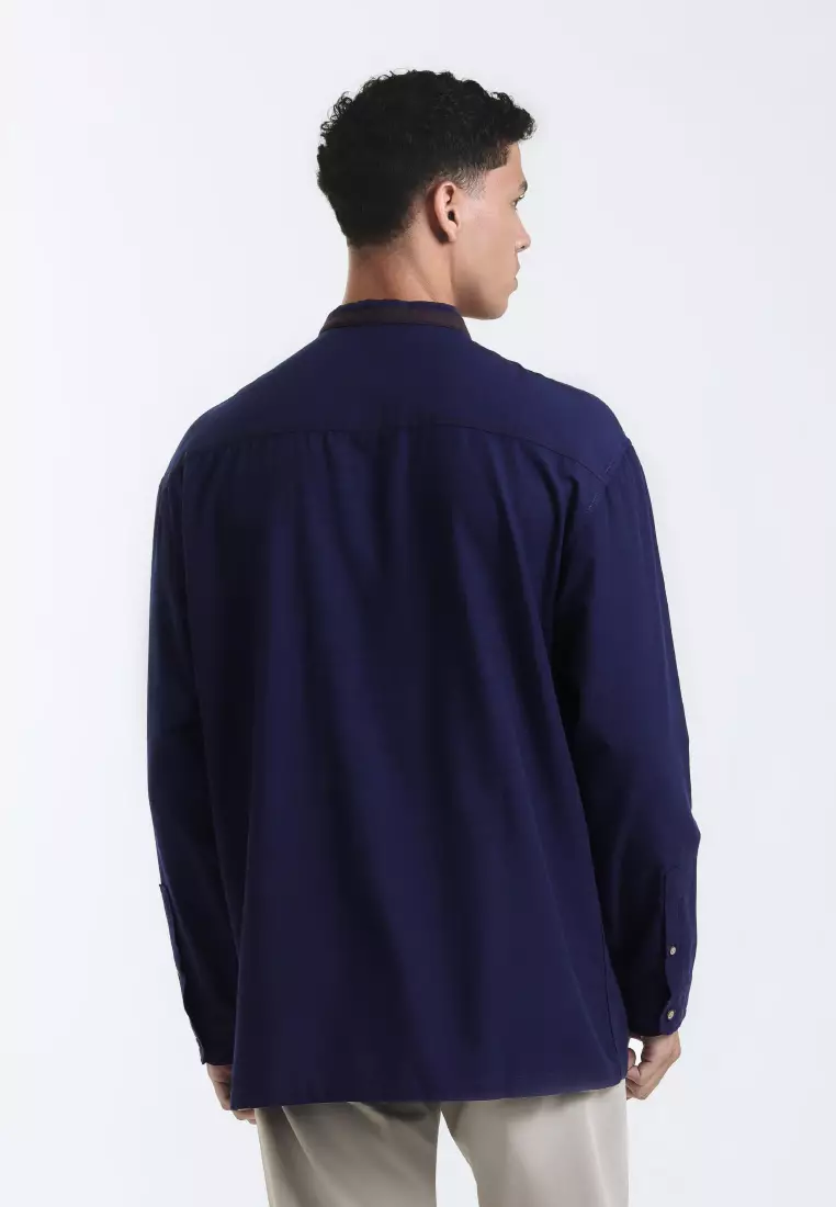 Emba Denim - Aram One Kemeja Koko Pria Lengan Panjang Oversize Navy