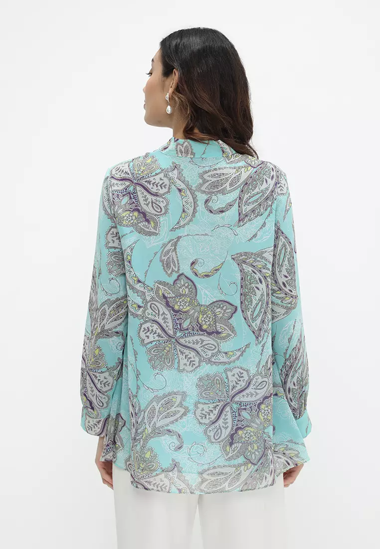 Paisley Blouse Korean Look Sky Blue By Brilliant Girl Warna BIRU