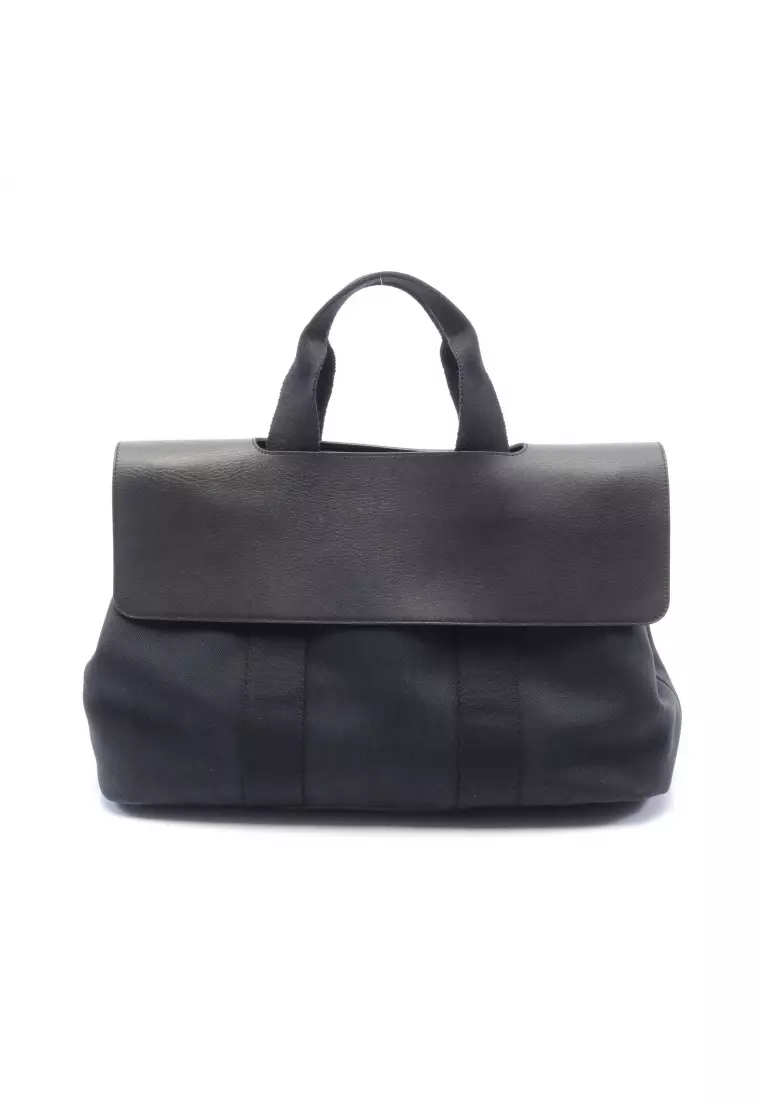HERMES-Toile-Chevron-Leather-Valparaiso-PM-Hand-Bag-Tote-Bag-Black –  dct-ep_vintage luxury Store