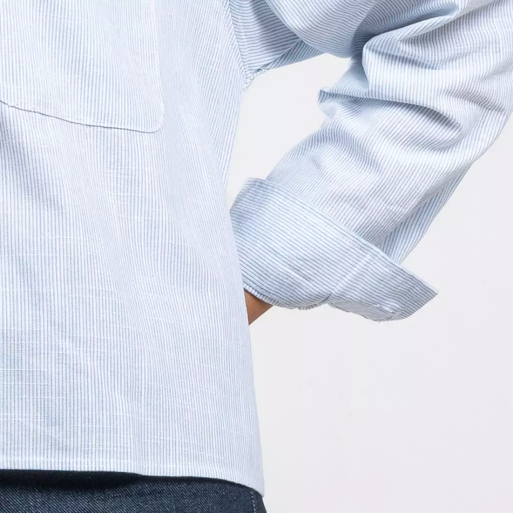 C2 Kerpen Blue Kemeja Oversize Crop - Boxy Shirt Wanita