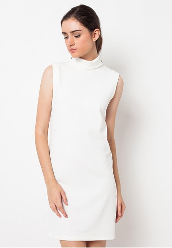 High Neck Basic Dress White