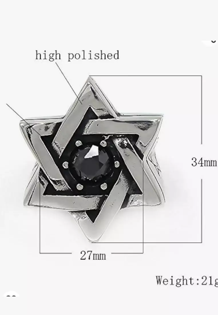 Aksesoris Pria Vintage Star Zircon Premium Stainless Steel Ring Cincin Pria Silver & Black
