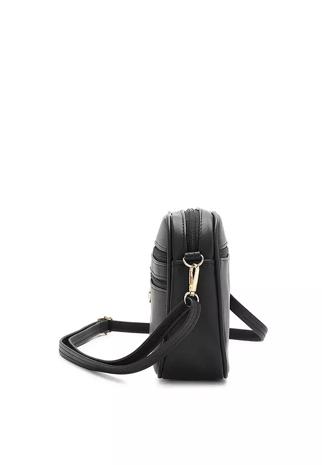 Multi Compartment Crossbody Bag / Sling Bag - Black