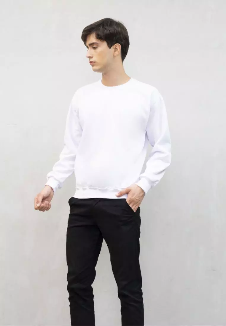 sweater basic lengan panjang baju sweater tebal putih