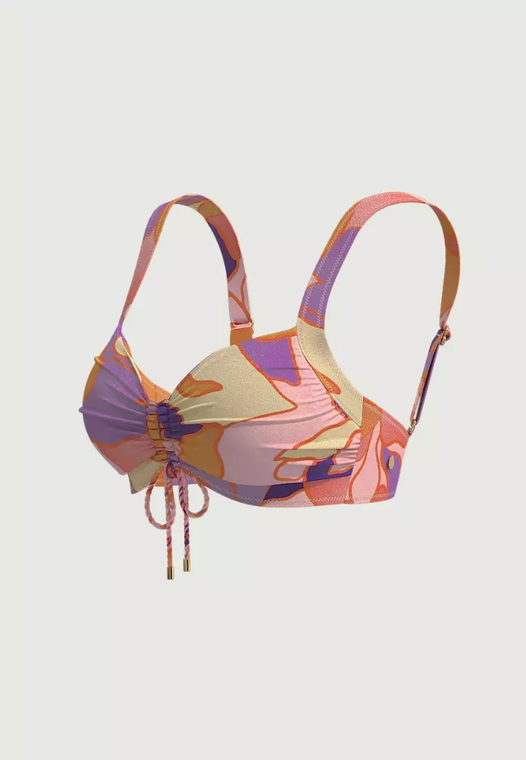 Waterlily Coral Plus Cup Ruched Front Top