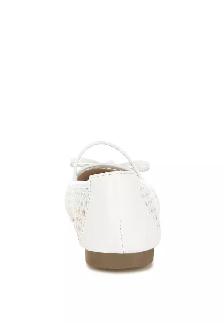 白色編織蝴蝶結細節芭蕾舞鞋