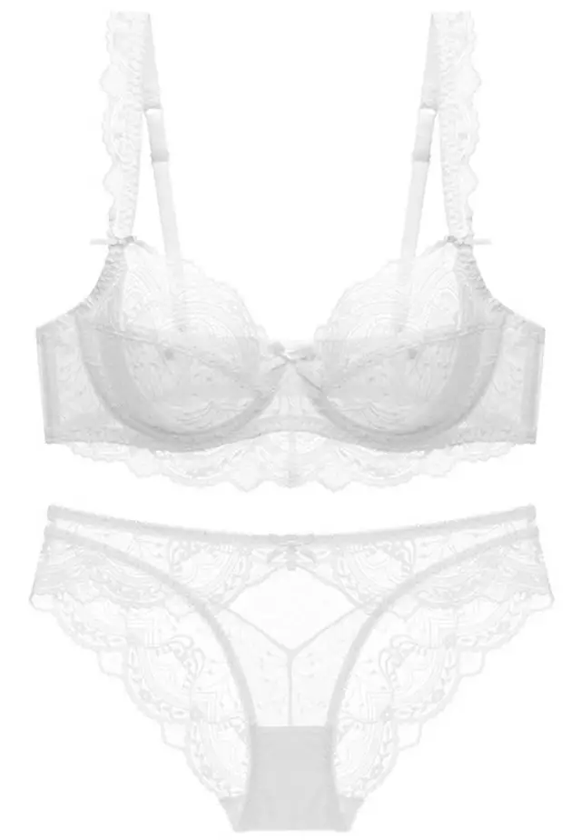 Lace Ultra-Thin See-Through Underwire Bra with Panty Set CA123109W